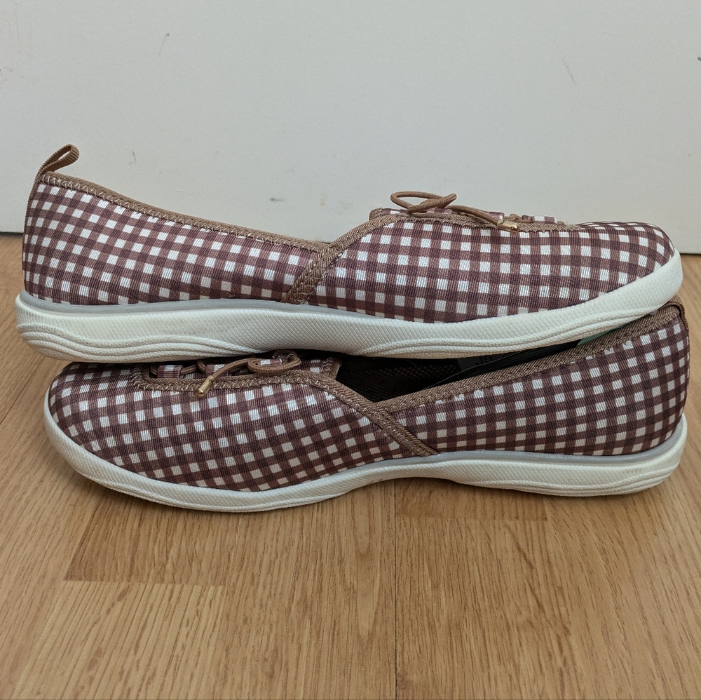 🆕 Land's End Women's Checkered Tan Brown White Flats Shoes Size 10 - Picture 8 of 16